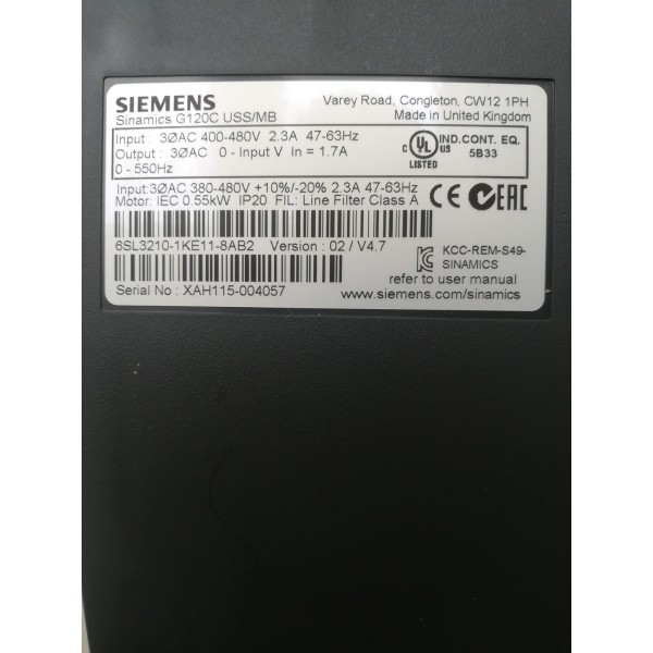 Sinamics g120c uss//mb 0.55kw f
